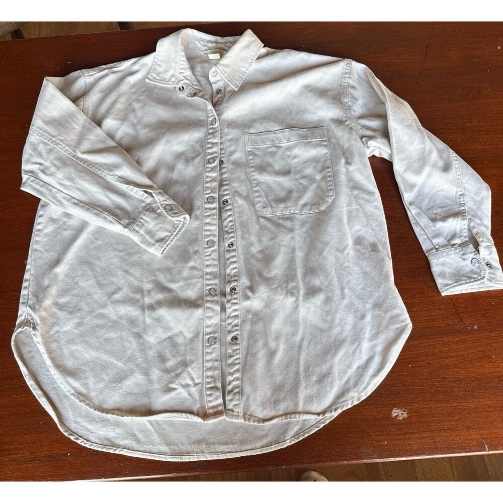 H&M off white pearl button up shacket jacket top NWOT